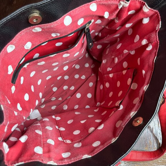 Loungefly Disney Minnie Mouse Tote Bag Embossed Black Faux Leather Polka Dot Bow - Picture 9 of 13